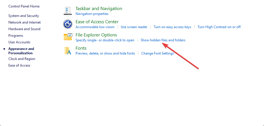 Параметр «Показывать скрытые файлы» в настройках папок