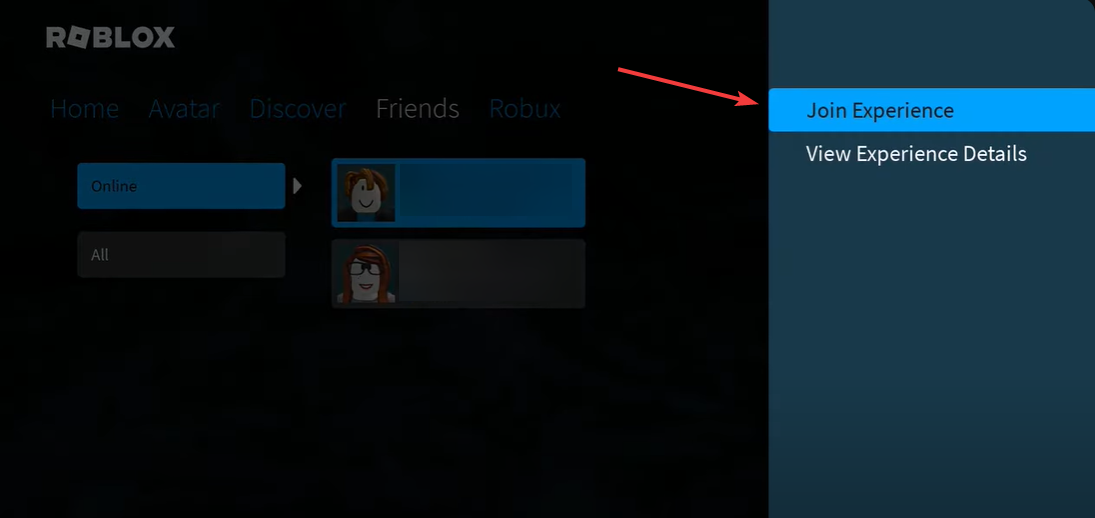 Опция «Присоединиться к опыту» в меню друга на Xbox