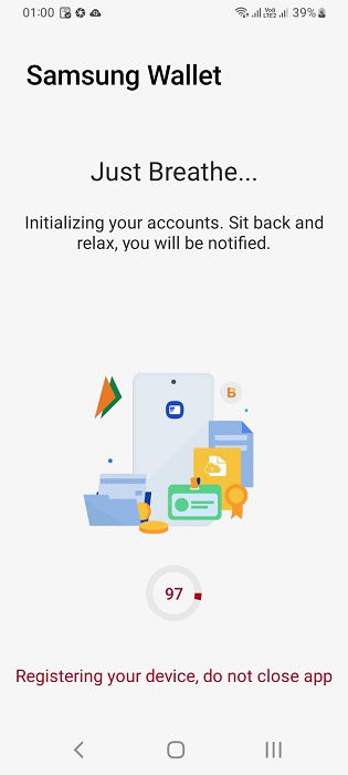 Регистрация устройства и инициализация аккаунтов в Samsung Wallet.