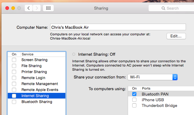 Создание Bluetooth PAN на Mac