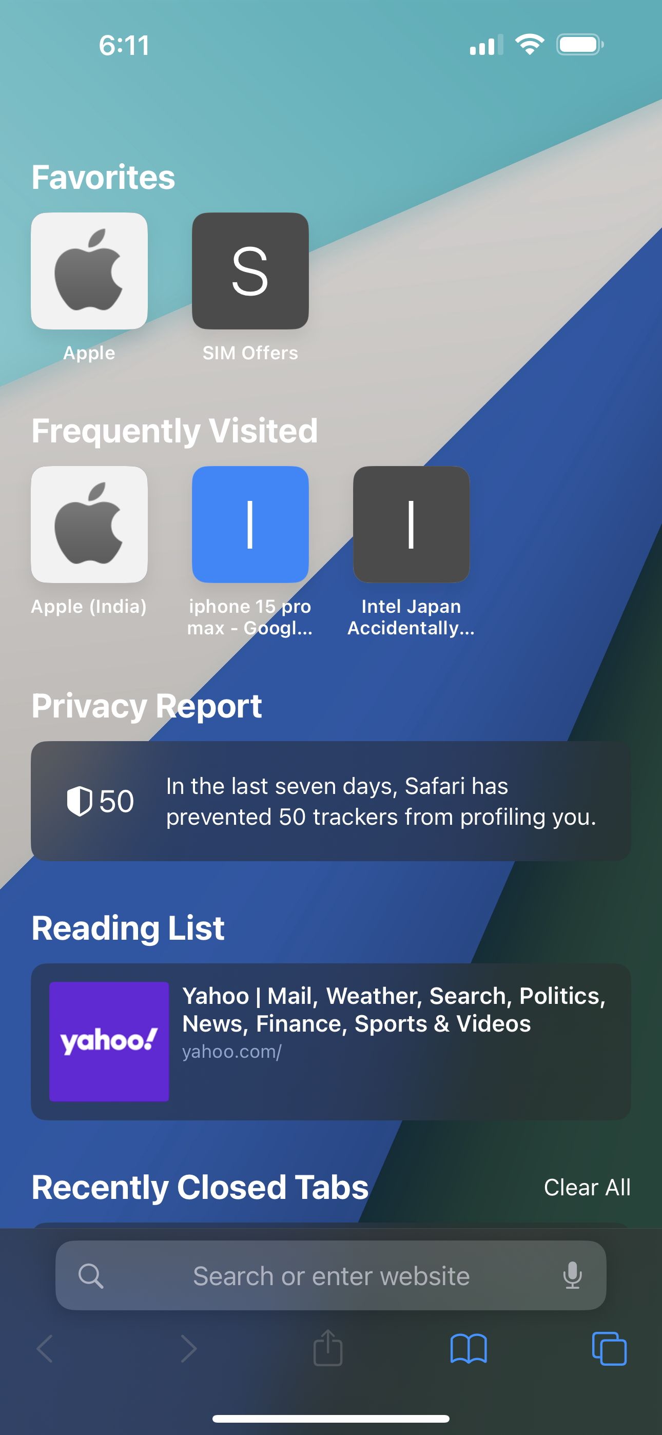 Frequently Visited section in Safari start page