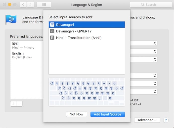 Настройка клавиатуры и раскладок для хинди в macOS