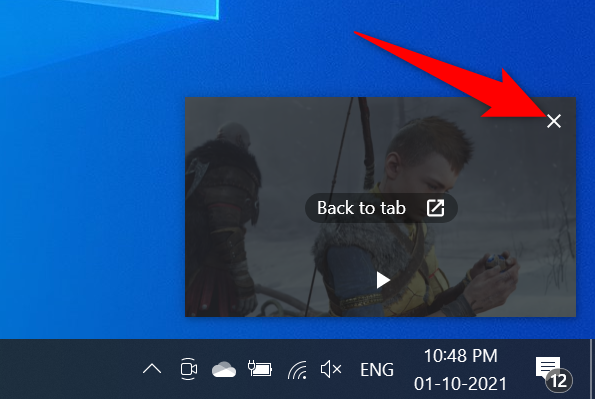 Закрыть PiP в Chrome, нажать X