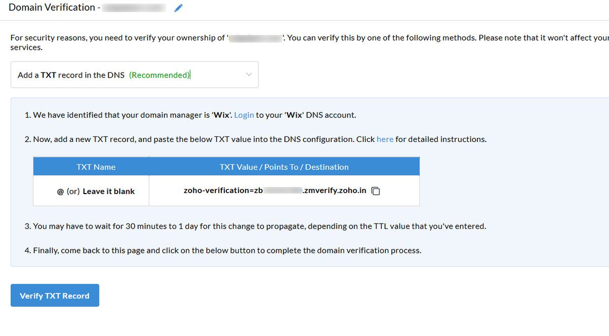 add a txt record for domain verification