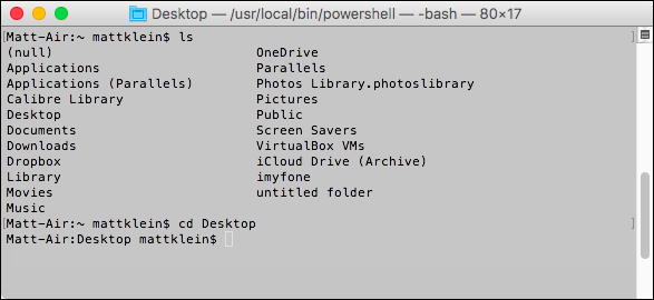 Terminal: команда cd Desktop