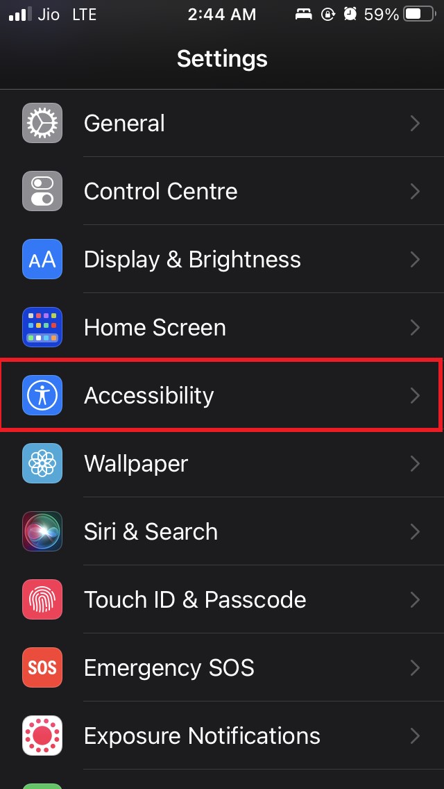 Экран настроек Универсальный доступ в iOS