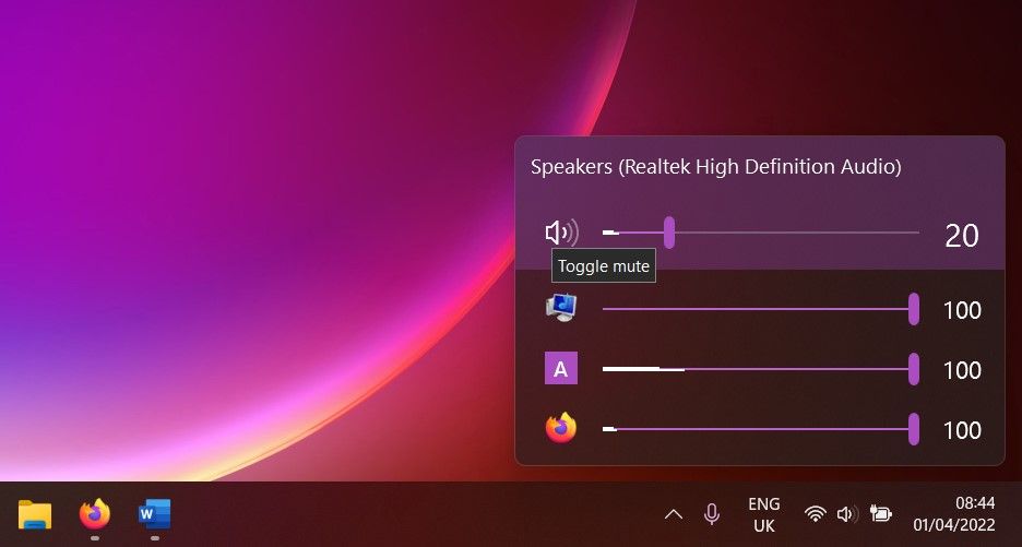 Интерфейс EarTrumpet: микшер громкости в Windows 11