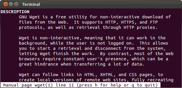 Просмотр man-страницы для wget