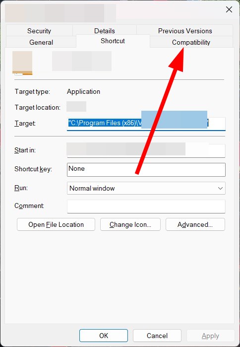 Свойства ярлыка Microsoft Teams — вкладка Совместимость