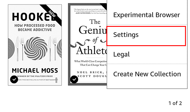 kindle settings highlighted