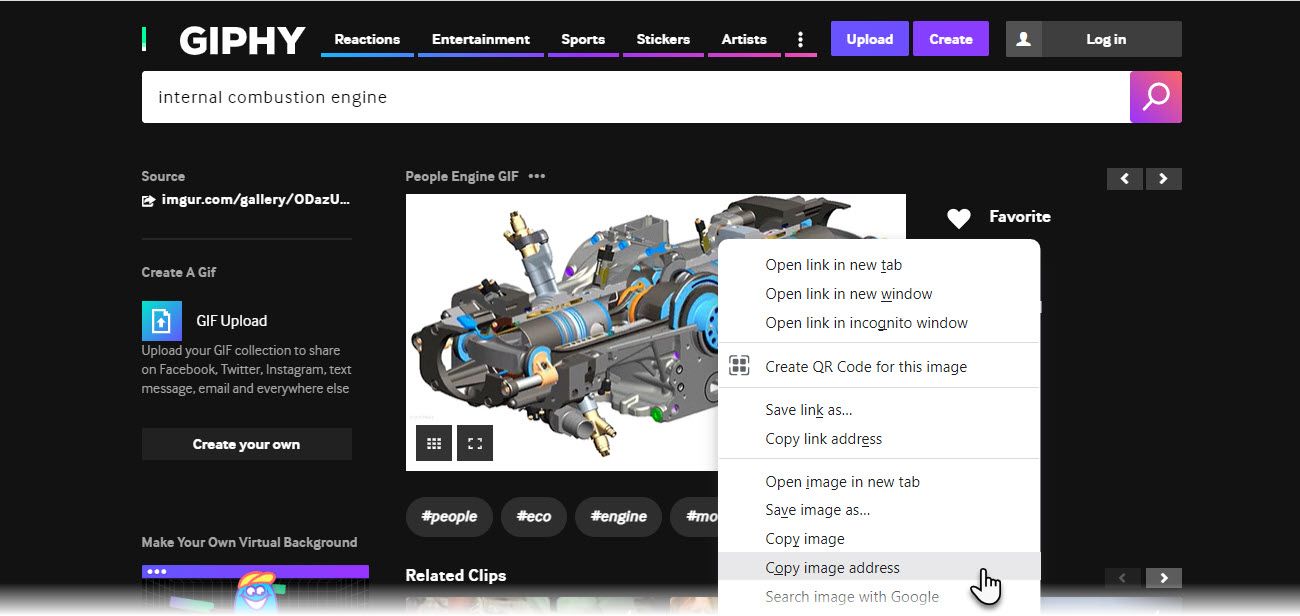 Копирование адреса изображения из контекстного меню браузера