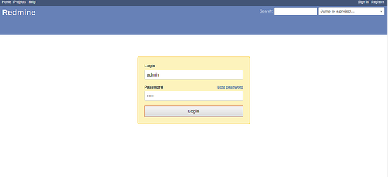 Страница входа Redmine