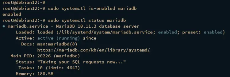 Проверка службы MariaDB