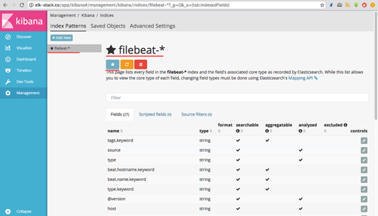 Filebeat индекс как индекс по умолчанию в Kibana