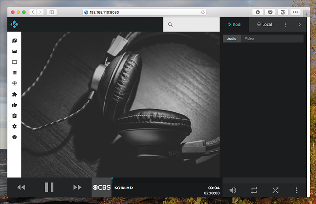 Запущенный веб-интерфейс Kodi в браузере