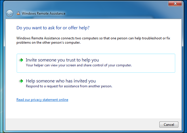 Окно, предлагающее восстановление Remote Assistance при его отключении