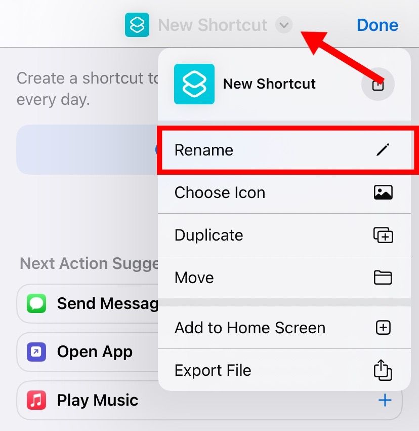 Переименование команды в Shortcuts.