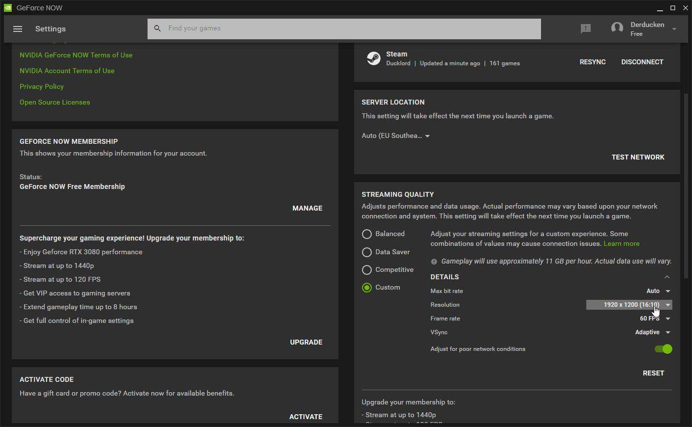 Параметры качества потоковой передачи в GeForce NOW
