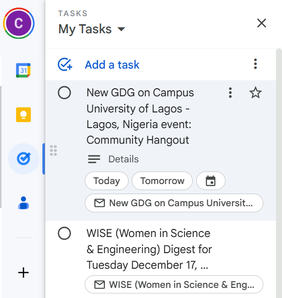 Боковая панель с добавленной задачей и настройками даты/заметок.