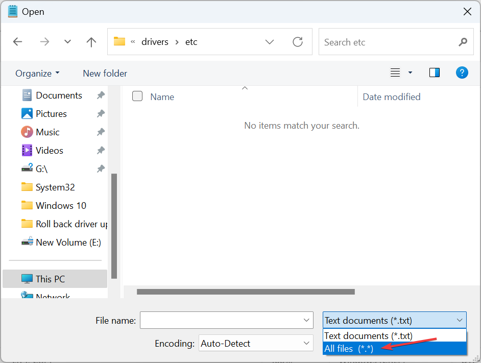 Выбор всех файлов при открытии hosts