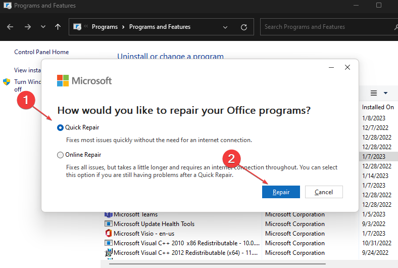 Онлайн восстановление Office