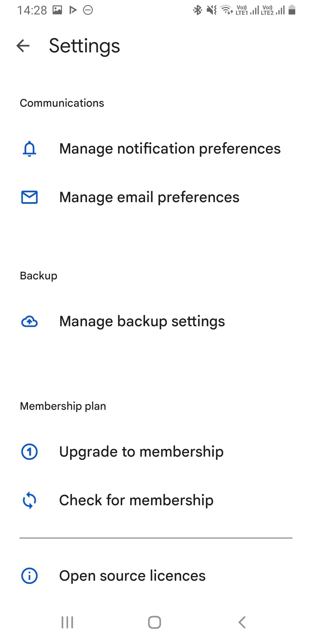 Настройки Google One