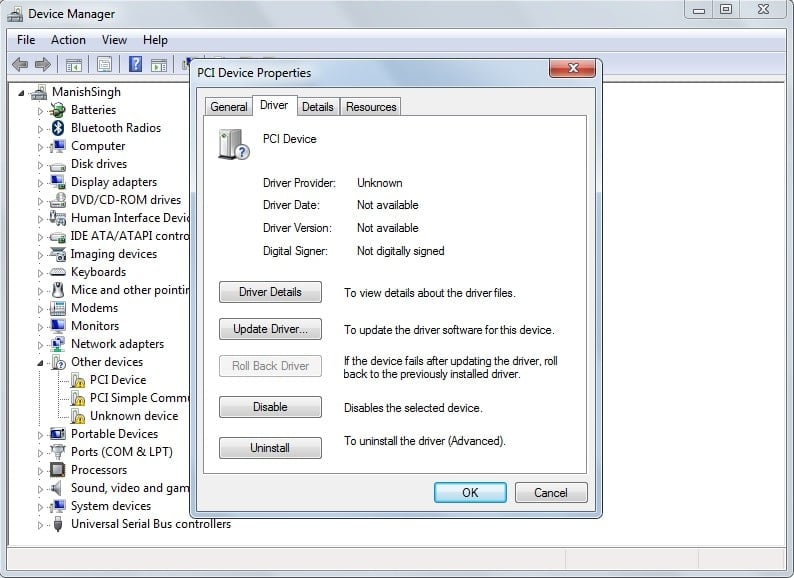 Окно управления устройствами в Windows