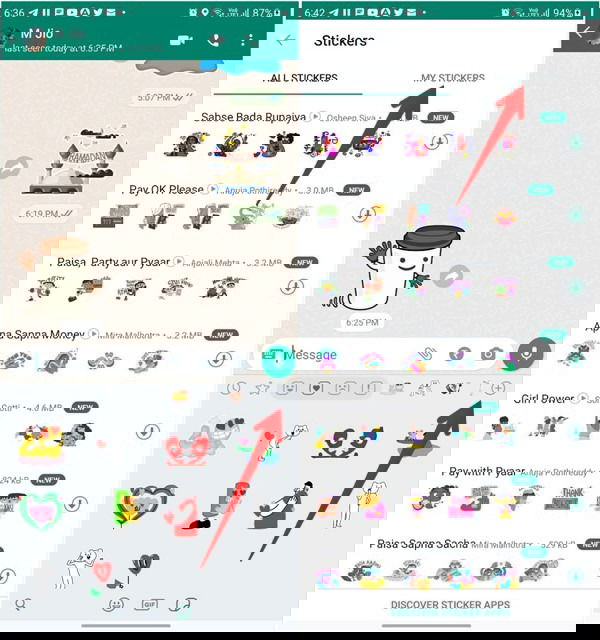 Управление наборами стикеров — экран «Мои стикеры»