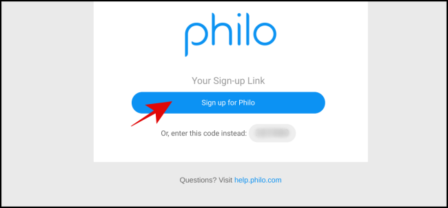 Письмо с ссылкой для подтверждения регистрации Philo