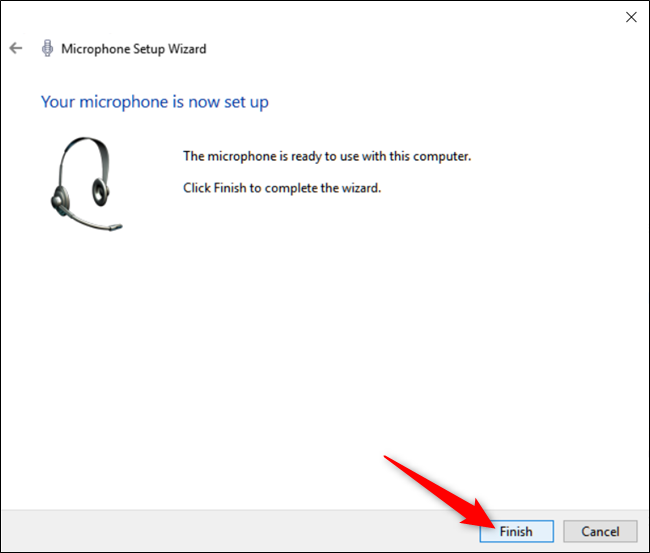 Завершение мастера настройки микрофона