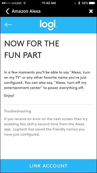 Подтверждение успешной связи Alexa и Harmony