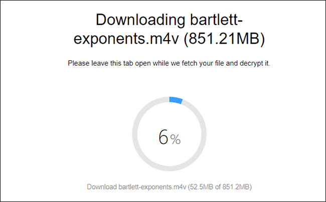 Процесс скачивания файла через Firefox Send в браузере