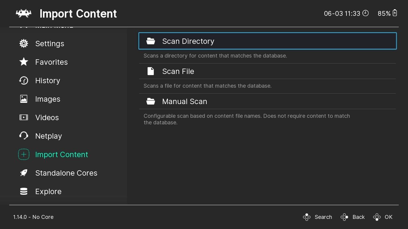 Настройки Import Content с выделенной опцией Scan Directory