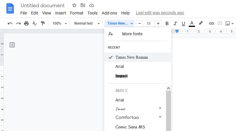 смена шрифта в Google Docs