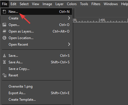 Создать новый файл в GIMP