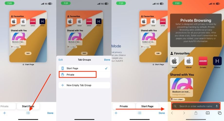 приватный просмотр safari iphone