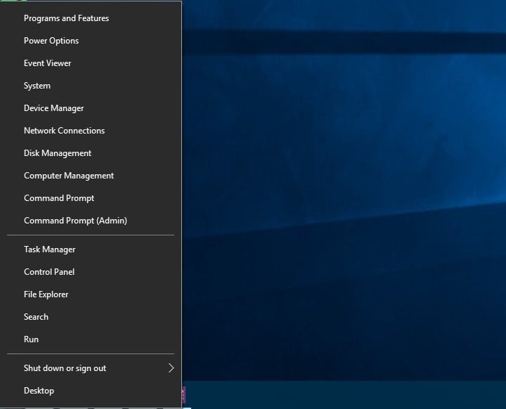 Меню Power User в Windows 10