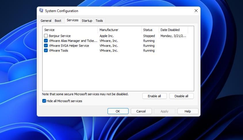 Флажок «Скрыть все службы Microsoft» в msconfig
