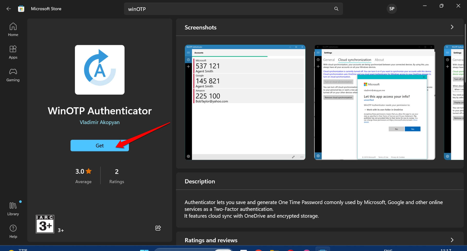 скачайте WinOTP из Microsoft Store