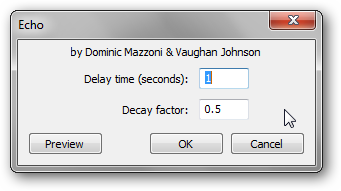 Настройки эффекта Эхо в Audacity