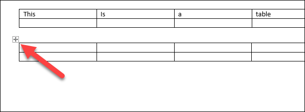 Маркер таблицы (плюс) в верхнем левом углу для перетаскивания