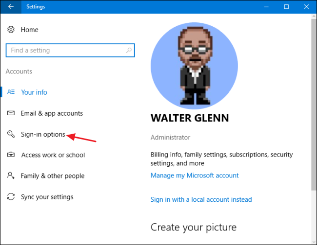 Параметры входа в Параметрах Windows