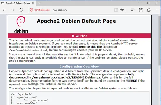 Apache default page по HTTPS после принятия исключения
