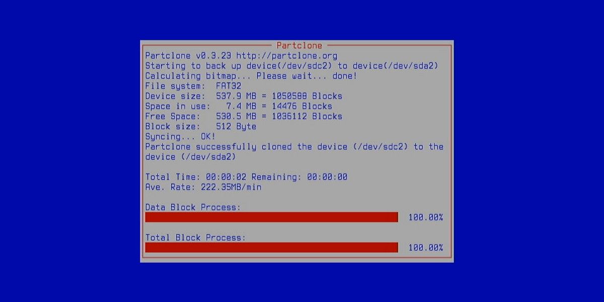 Индикатор прогресса клонирования в Clonezilla