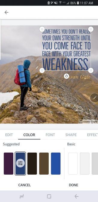 Опции цветов и сочетаний в Adobe Spark Post