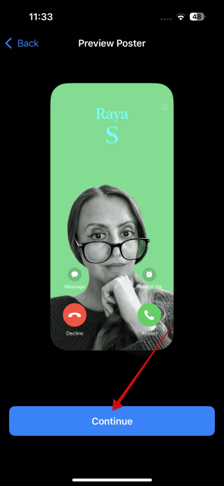 Кнопка Продолжить после создания постера на iPhone