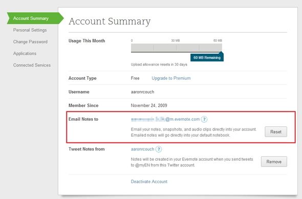 Сохранение заметок в Evernote через электронную почту