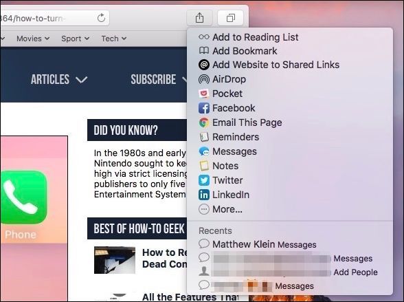 Настройка меню «Поделиться» в macOS