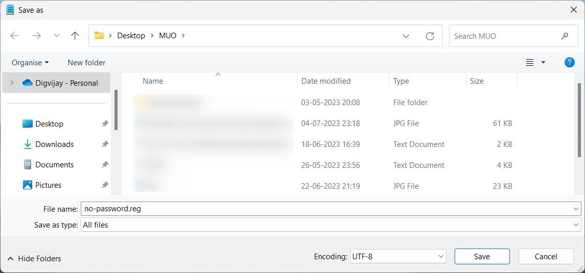 Создание .reg-файла для отключения пароля