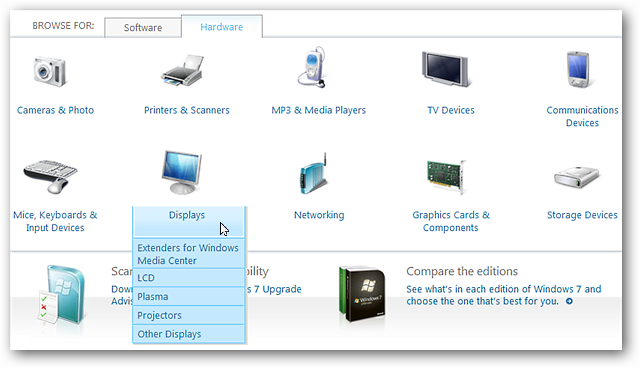 Категории оборудования в Центре совместимости Windows 7